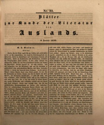 Blätter zur Kunde der Literatur des Auslands (Das Ausland) Mittwoch 8. Juni 1836