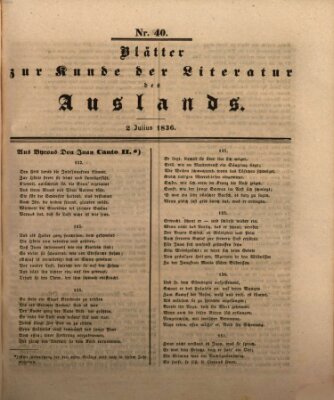 Blätter zur Kunde der Literatur des Auslands (Das Ausland) Samstag 2. Juli 1836