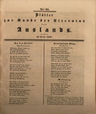 Blätter zur Kunde der Literatur des Auslands (Das Ausland) Mittwoch 20. Juli 1836