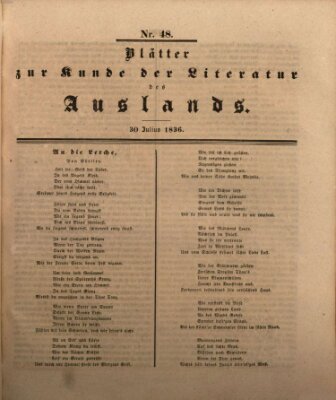 Blätter zur Kunde der Literatur des Auslands (Das Ausland) Samstag 30. Juli 1836