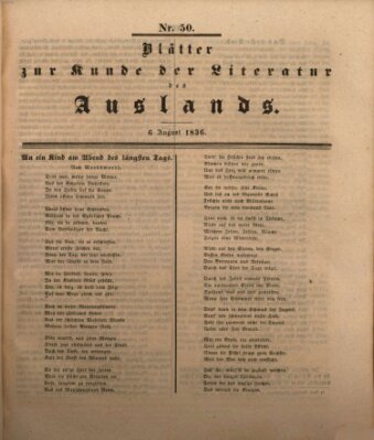 Blätter zur Kunde der Literatur des Auslands (Das Ausland) Samstag 6. August 1836