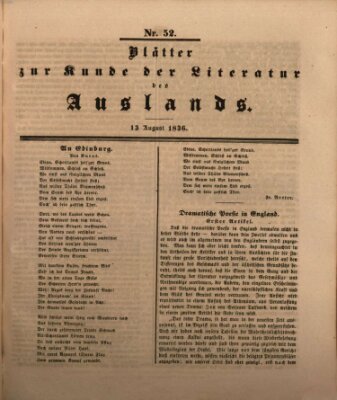 Blätter zur Kunde der Literatur des Auslands (Das Ausland) Samstag 13. August 1836