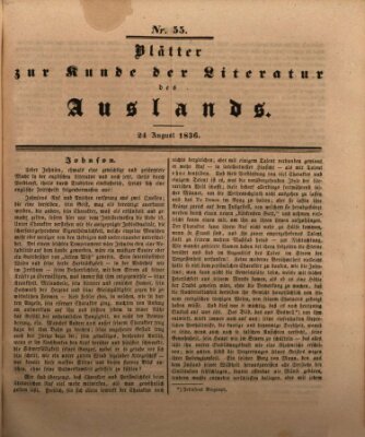 Blätter zur Kunde der Literatur des Auslands (Das Ausland) Mittwoch 24. August 1836