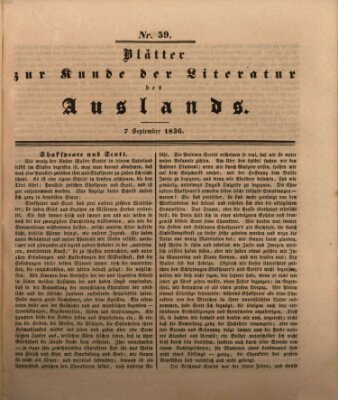 Blätter zur Kunde der Literatur des Auslands (Das Ausland) Mittwoch 7. September 1836