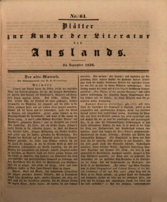 Blätter zur Kunde der Literatur des Auslands (Das Ausland) Samstag 24. September 1836