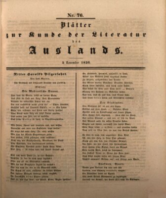 Blätter zur Kunde der Literatur des Auslands (Das Ausland) Samstag 5. November 1836