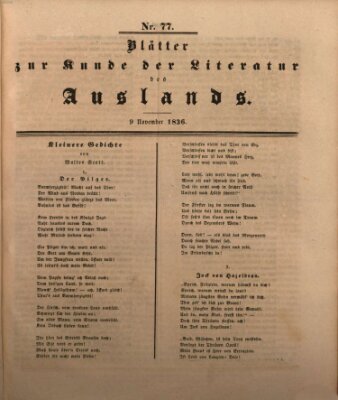 Blätter zur Kunde der Literatur des Auslands (Das Ausland) Mittwoch 9. November 1836