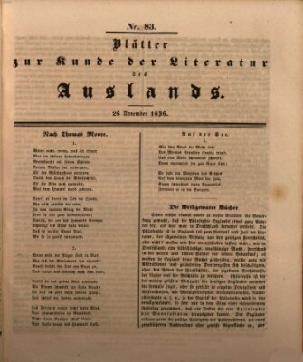 Blätter zur Kunde der Literatur des Auslands (Das Ausland) Samstag 26. November 1836