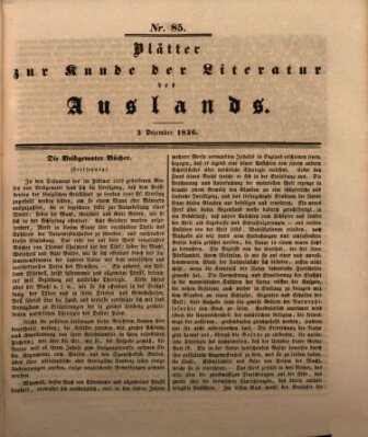 Blätter zur Kunde der Literatur des Auslands (Das Ausland) Samstag 3. Dezember 1836