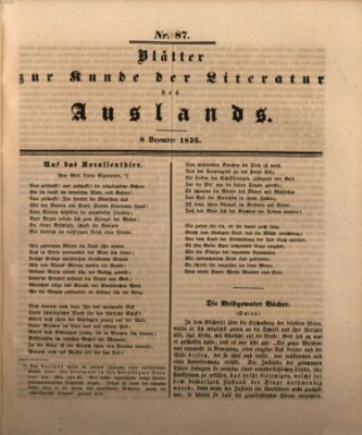 Blätter zur Kunde der Literatur des Auslands (Das Ausland) Donnerstag 8. Dezember 1836