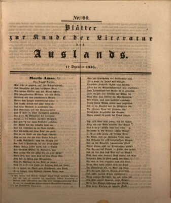 Blätter zur Kunde der Literatur des Auslands (Das Ausland) Samstag 17. Dezember 1836