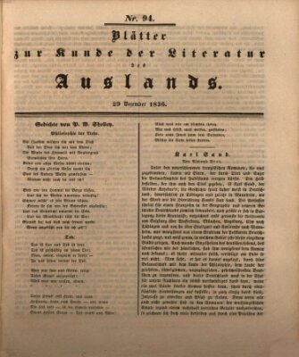 Blätter zur Kunde der Literatur des Auslands (Das Ausland) Donnerstag 29. Dezember 1836
