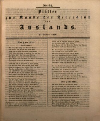 Blätter zur Kunde der Literatur des Auslands (Das Ausland) Samstag 31. Dezember 1836