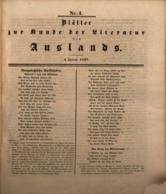 Blätter zur Kunde der Literatur des Auslands (Das Ausland) Mittwoch 4. Januar 1837