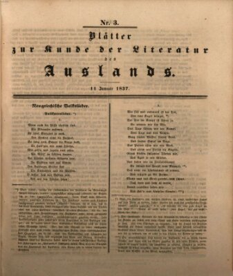 Blätter zur Kunde der Literatur des Auslands (Das Ausland) Mittwoch 11. Januar 1837