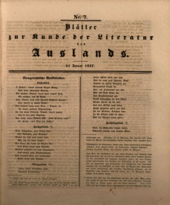 Blätter zur Kunde der Literatur des Auslands (Das Ausland) Samstag 21. Januar 1837