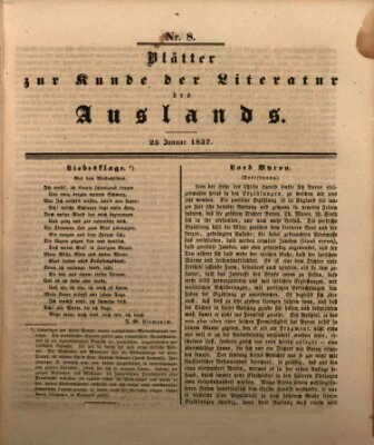 Blätter zur Kunde der Literatur des Auslands (Das Ausland) Mittwoch 25. Januar 1837