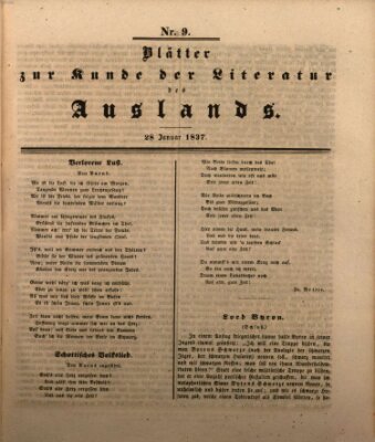 Blätter zur Kunde der Literatur des Auslands (Das Ausland) Samstag 28. Januar 1837