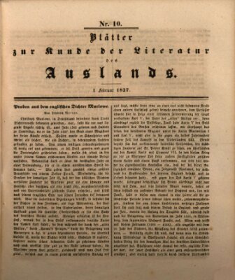 Blätter zur Kunde der Literatur des Auslands (Das Ausland) Mittwoch 1. Februar 1837