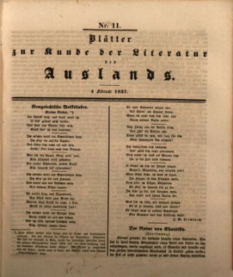 Blätter zur Kunde der Literatur des Auslands (Das Ausland) Samstag 4. Februar 1837
