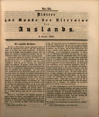 Blätter zur Kunde der Literatur des Auslands (Das Ausland) Donnerstag 9. Februar 1837
