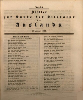 Blätter zur Kunde der Literatur des Auslands (Das Ausland) Mittwoch 15. Februar 1837