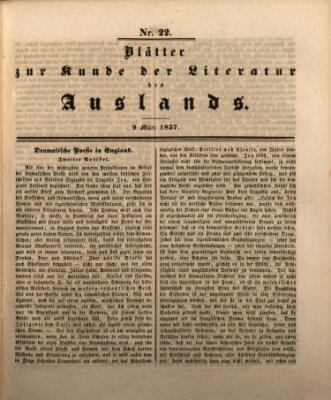 Blätter zur Kunde der Literatur des Auslands (Das Ausland) Donnerstag 9. März 1837