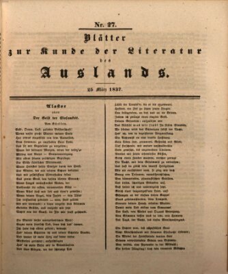 Blätter zur Kunde der Literatur des Auslands (Das Ausland) Samstag 25. März 1837