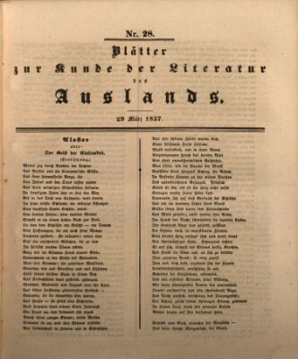 Blätter zur Kunde der Literatur des Auslands (Das Ausland) Mittwoch 29. März 1837