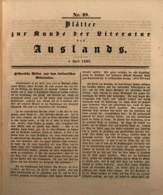 Blätter zur Kunde der Literatur des Auslands (Das Ausland) Samstag 1. April 1837