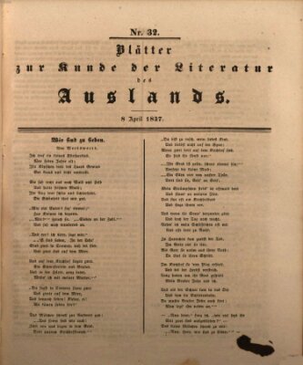 Blätter zur Kunde der Literatur des Auslands (Das Ausland) Samstag 8. April 1837