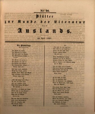 Blätter zur Kunde der Literatur des Auslands (Das Ausland) Samstag 22. April 1837