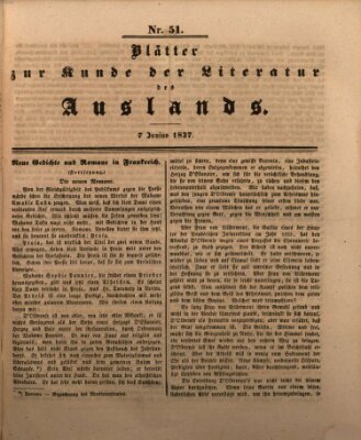 Blätter zur Kunde der Literatur des Auslands (Das Ausland) Mittwoch 7. Juni 1837