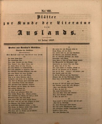 Blätter zur Kunde der Literatur des Auslands (Das Ausland) Samstag 15. Juli 1837