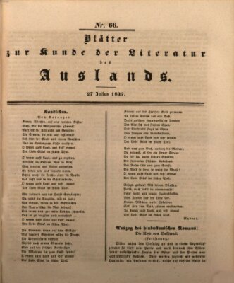 Blätter zur Kunde der Literatur des Auslands (Das Ausland) Donnerstag 27. Juli 1837