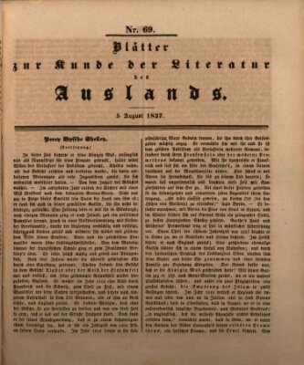 Blätter zur Kunde der Literatur des Auslands (Das Ausland) Samstag 5. August 1837