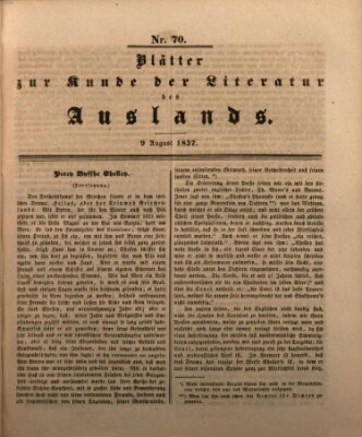 Blätter zur Kunde der Literatur des Auslands (Das Ausland) Mittwoch 9. August 1837