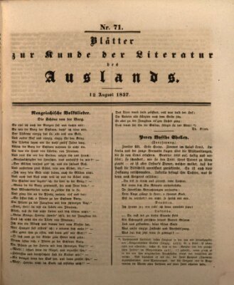 Blätter zur Kunde der Literatur des Auslands (Das Ausland) Samstag 12. August 1837