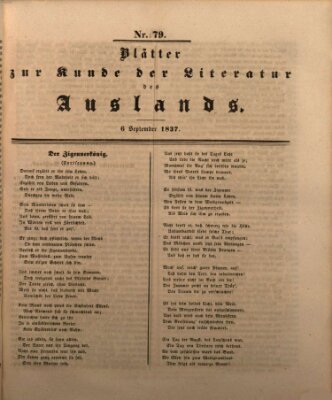 Blätter zur Kunde der Literatur des Auslands (Das Ausland) Mittwoch 6. September 1837