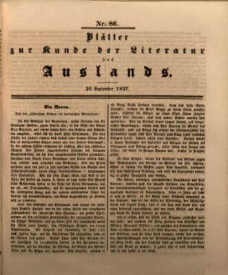 Blätter zur Kunde der Literatur des Auslands (Das Ausland) Samstag 30. September 1837