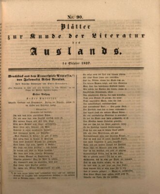 Blätter zur Kunde der Literatur des Auslands (Das Ausland) Samstag 14. Oktober 1837