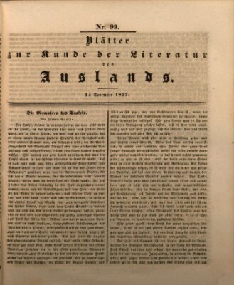 Blätter zur Kunde der Literatur des Auslands (Das Ausland) Dienstag 14. November 1837