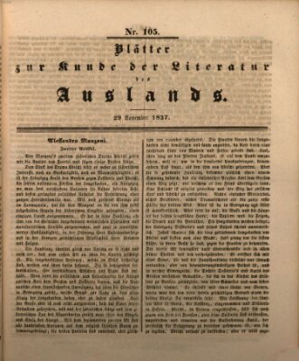 Blätter zur Kunde der Literatur des Auslands (Das Ausland) Mittwoch 29. November 1837