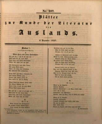 Blätter zur Kunde der Literatur des Auslands (Das Ausland) Mittwoch 6. Dezember 1837