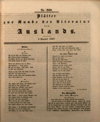 Blätter zur Kunde der Literatur des Auslands (Das Ausland) Samstag 9. Dezember 1837