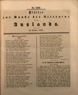 Blätter zur Kunde der Literatur des Auslands (Das Ausland) Mittwoch 20. Dezember 1837