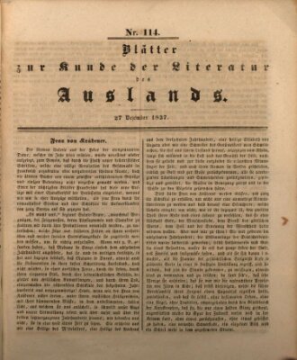 Blätter zur Kunde der Literatur des Auslands (Das Ausland) Mittwoch 27. Dezember 1837