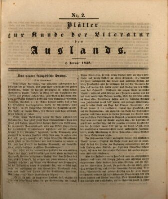 Blätter zur Kunde der Literatur des Auslands (Das Ausland) Samstag 6. Januar 1838