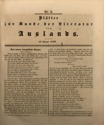 Blätter zur Kunde der Literatur des Auslands (Das Ausland) Mittwoch 10. Januar 1838