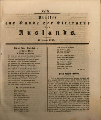 Blätter zur Kunde der Literatur des Auslands (Das Ausland) Mittwoch 17. Januar 1838